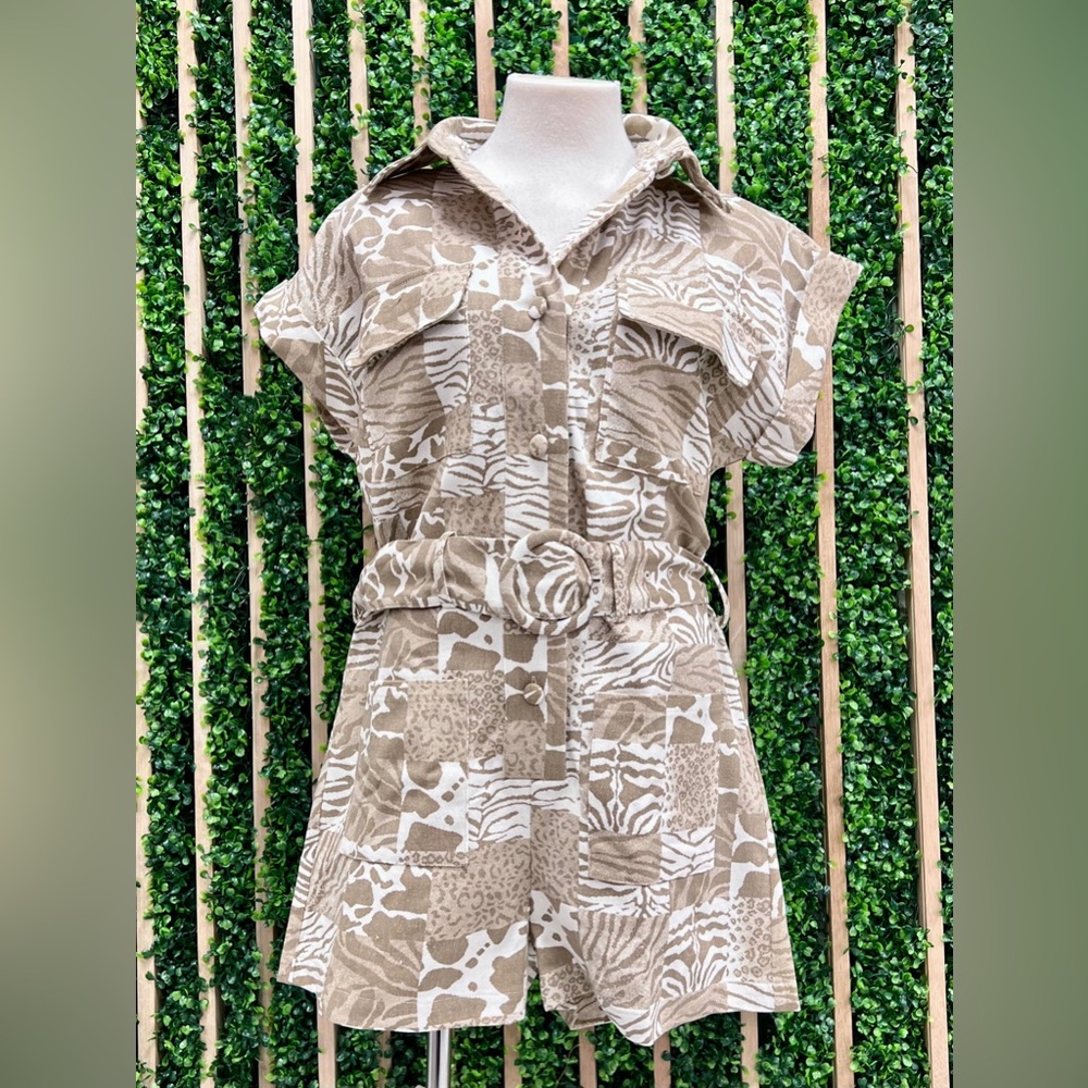 NWOT BUCKETLIST Beige and Cream Animal Print Romper